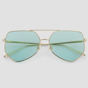 BONNIE CLYDE Figueroa Aviator Sunglasses blue lenses with gold frames